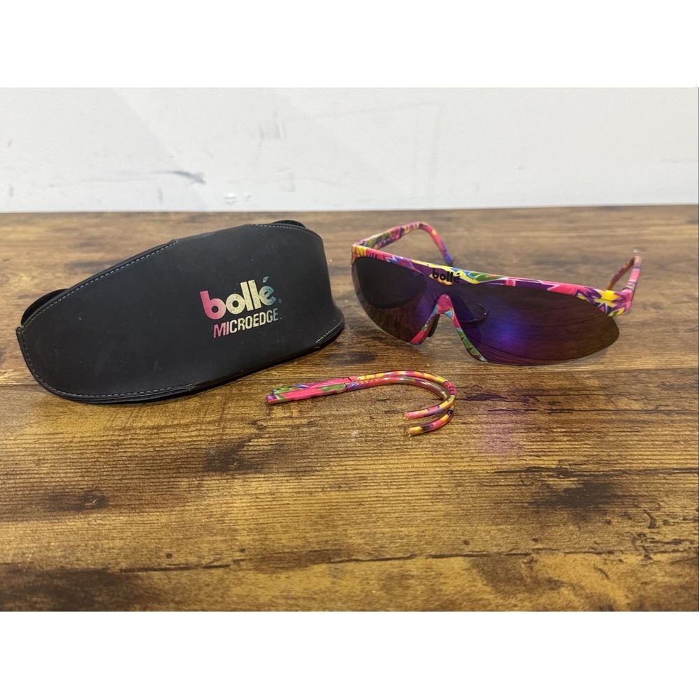 Vntg Bolle Microedge Sunglasses Wrap Pink Retro Running Y2K 2000s France